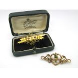 A 15ct Gold Diamond Set Brooch, star set, cased; together with another brooch, of stylised open