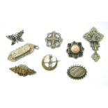 XIX Century and Later Brooches, (one converted to a pendant), filigree, etc.