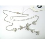 A Modern Dainty 18ct White Gold Diamond Set Butterfly Necklace, composed of seven diamond set