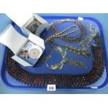 Costume Jewellery, including Art Nouveau style enamel necklace, belt, etc:- One Tray