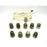 Ten Assorted Thimbles, including five hallmarked silver examples, one with certificate (January