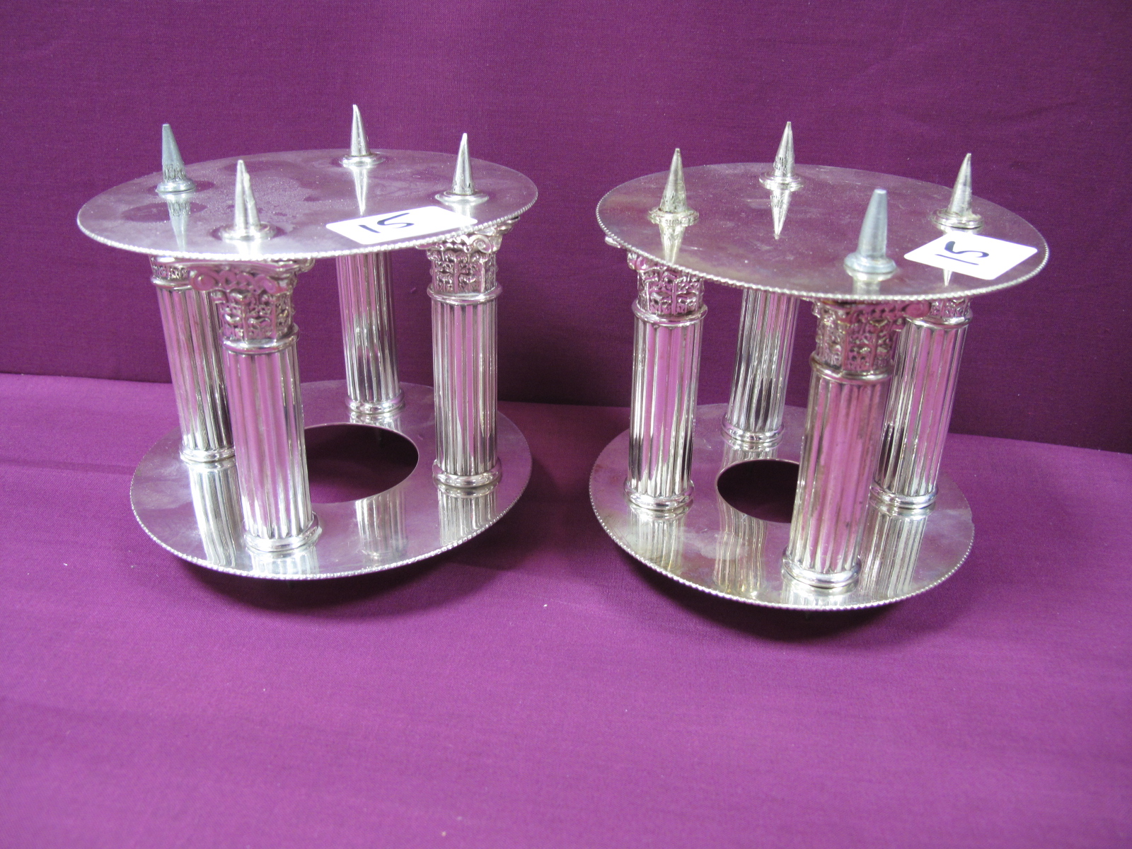 A Late XIX / Early XX Century Plated Wedding Cake Stand, with mirrored plateau, within a ribbon tied - Image 6 of 7