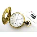 An 18ct Gold Cased Half Hunter Pocketwatch, the dial with black Roman numerals and seconds