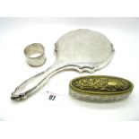 A Hallmarked Silver Backed Hand Mirror, of shaped design; together with a glass trinket box, of