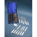 A Cased Set of Twelve Firth Stainless Brown Mother of Pearl Handled Tea Knives, together with a