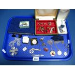 1977 EIIR Jubilee Pendant, Girl Guide badges, assorted gent's cufflinks, coin pendants, etc:- One