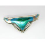 Charles Horner; A Chester Hallmarked Silver and Enamel Brooch, highlighted in green/turquoise.