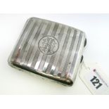 A Hallmarked Silver Cigarette Case, S&Bm, Birmingham 1917, allover engine turned, monogrammed,