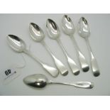 A Set of Six Irish Hallmarked Silver Fiddle Pattern Teaspoons, Samuel Neville, Dublin 1814.