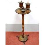 A Late XIX Century Fruitwood Smokers Stand, the circular top fitted with mixing bowl, match