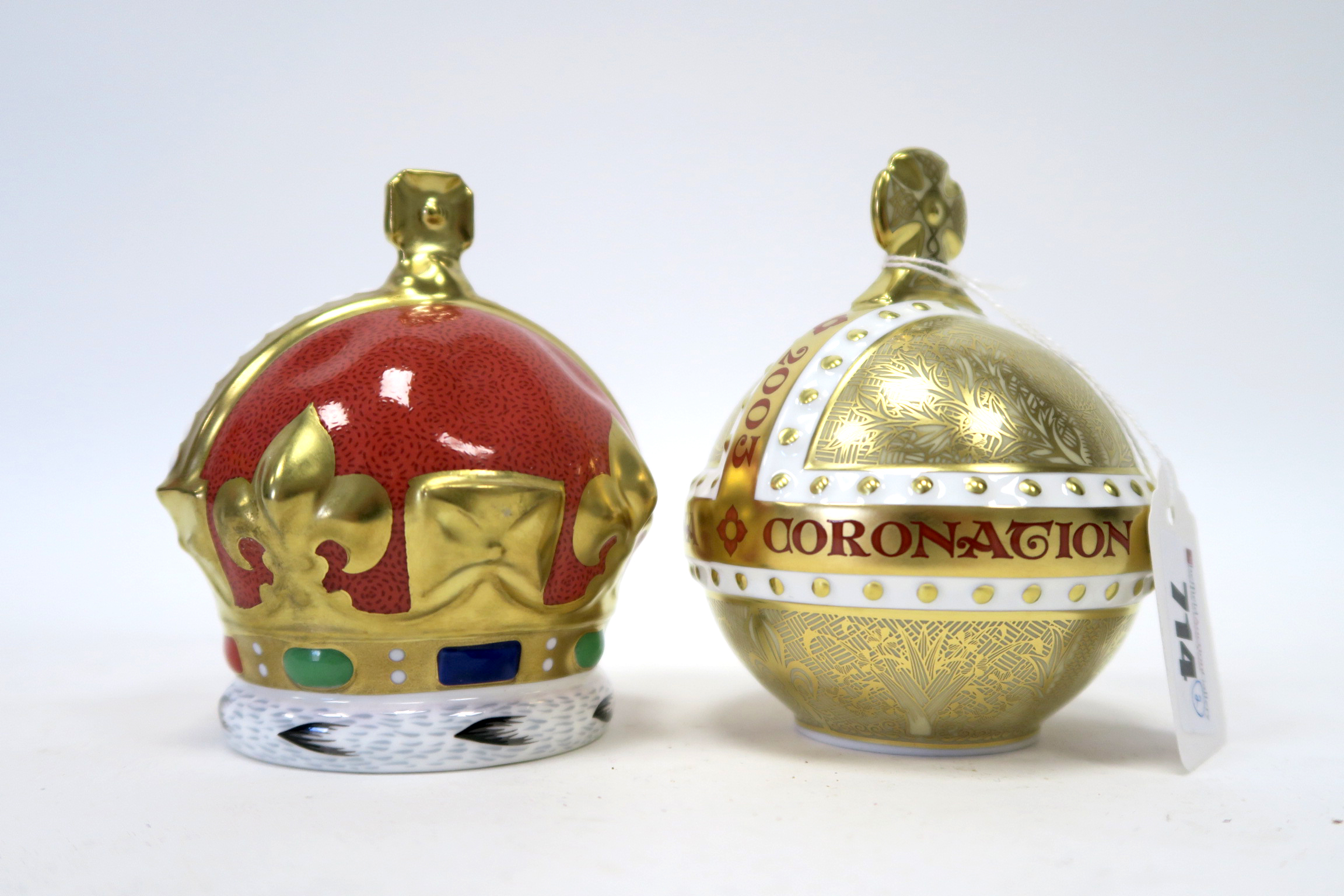 A Royal Crown Derby Porcelain Paperweight 'Coronation Orb', commissioned by Goviers of Sidmouth to