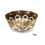 A Royal Crown Derby Style Porcelain Bowl, of octagonal form, decorated in the Imari pattern 1128,
