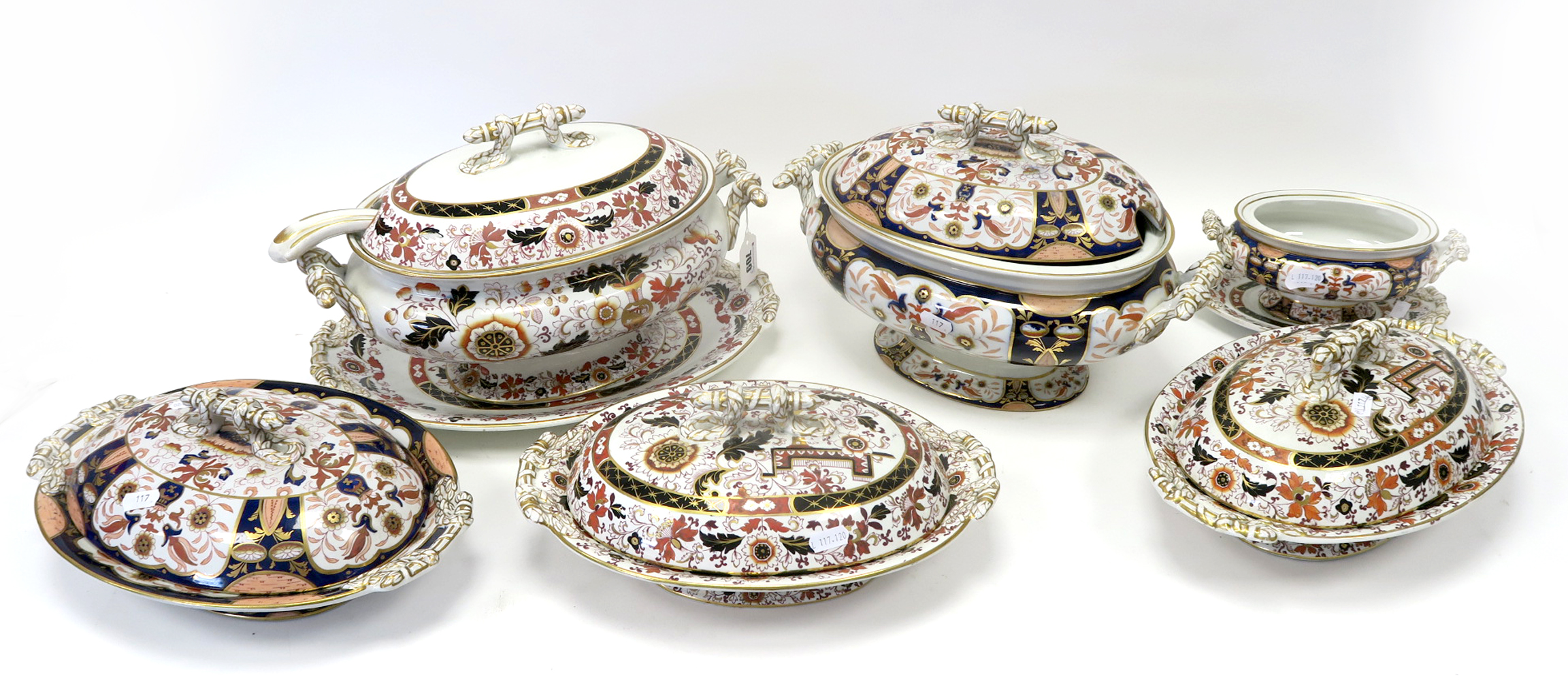 A Pair of Late XIX Century Ashworth Bros Oval Two-Handled Vegetable Tureen and Cover, decorated in