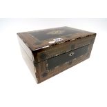 A Mid XX Century Walnut Work Box, inlaid in ebony, brass and mother of pearl in an elaborated