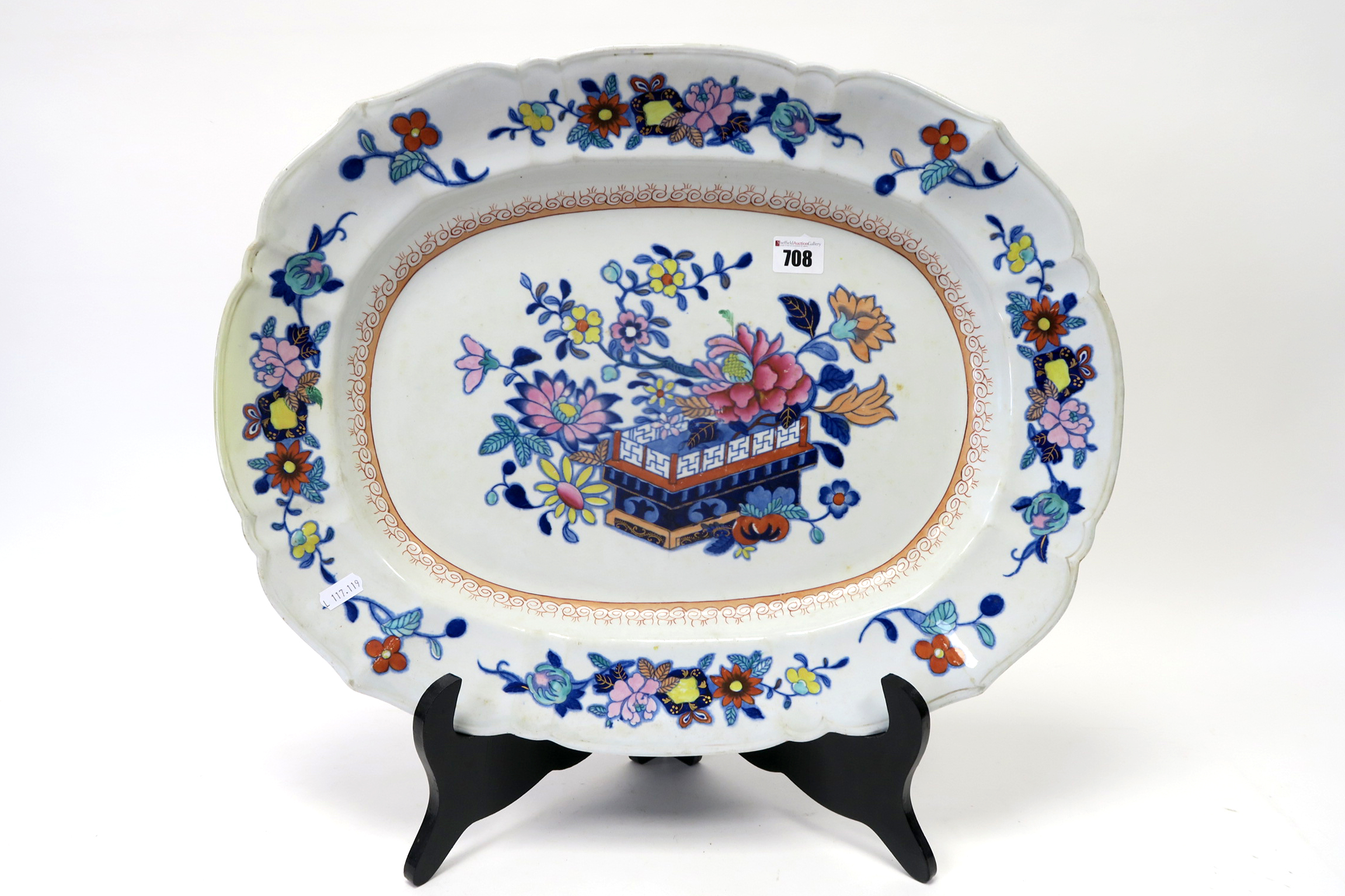 A Late XIX Century Mason's Ironstone Pottery Meat Plate, of shaped oval form, decorated with flowers