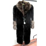 A C.1920's Ladies Black 'Moleskin' Style Coat, with brown mink shawl collar and deep cuffs, button