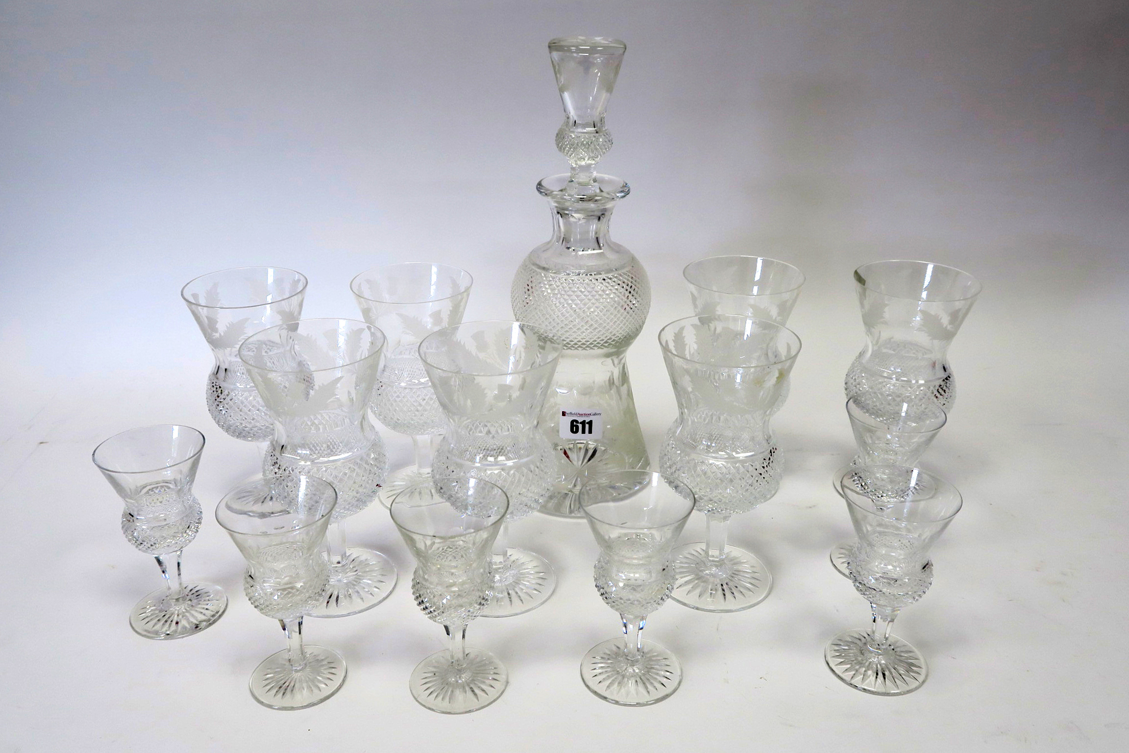 An Edinburgh Crystal Part Suite of 'Thistle' Pattern Glassware, each piece etched with thistles