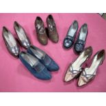 Four Pairs of C.1930's/40'Ss Leather and Suede Shoes, and a pair of later Julie Fitzmaurice of