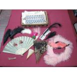 A Quantity of Early-Mid XX Century Lace Trim and Braid, ostrich and other feathers, bone stays,