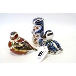 Three Royal Crown Derby Porcelain Paperweights; Sitting Ducking, date code for 1998, silver stopper,