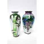 A Late XIX Century Japanese White Metal Cloisonné Vase, of diamond shape, decorated with purple