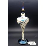 An Okra Glass Scent Bottle and Stopper, of tall pedestal form, with trailed stylised foliate