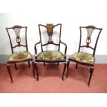 A Pair of Early XX Century Mahogany Salon Chairs, with shaped top rail and pierced splat,