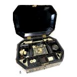 A Late XIX Century Chinese Lacquered Work Box, of canted rectangular form with single drawer,