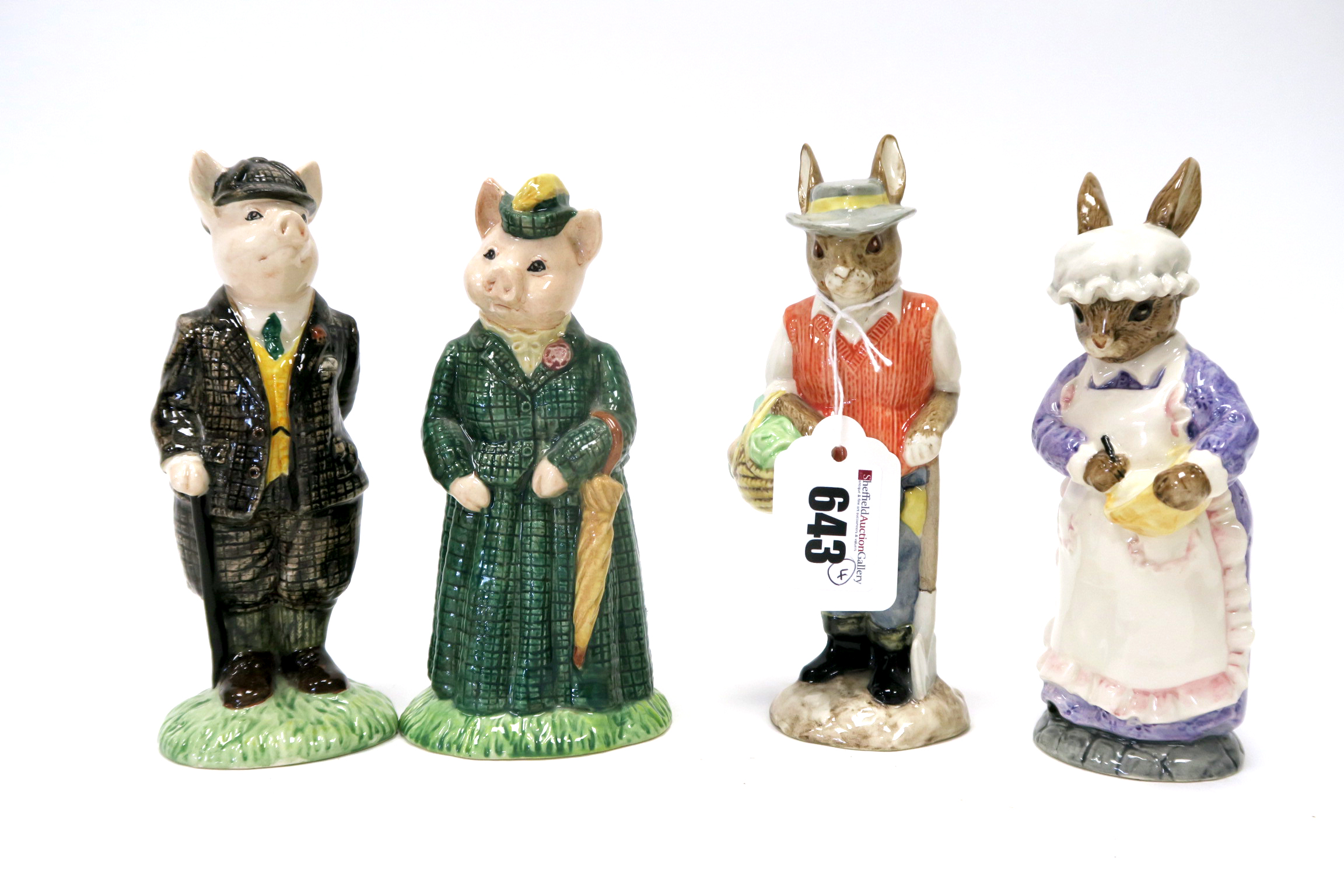 Four Beswick Pottery English Country Folk Figures, Gardener Rabbit, Rabbit Baking, Gentleman Pig and