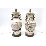 A Mason's Ironstone Pottery Table Lamp, decorated in the 'Oriental Waterlily' pattern, the octagonal