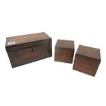 A XIX Century Mahogany Tea Caddy, of rectangular section, crossbanded top with geometric detailing