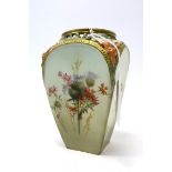 A Grainger & Co. Worcester Porcelain Vase, of tapered square section with pierced neck, the green