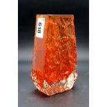 A Whitefriars Glass Coffin Vase, designed by Geoffrey Baxter, in tangerine with textured design, 9cm