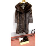 A Ladies Full Length Brown Mink Coat, 'A' line with wide shawl collar and hook fastening, 107cm