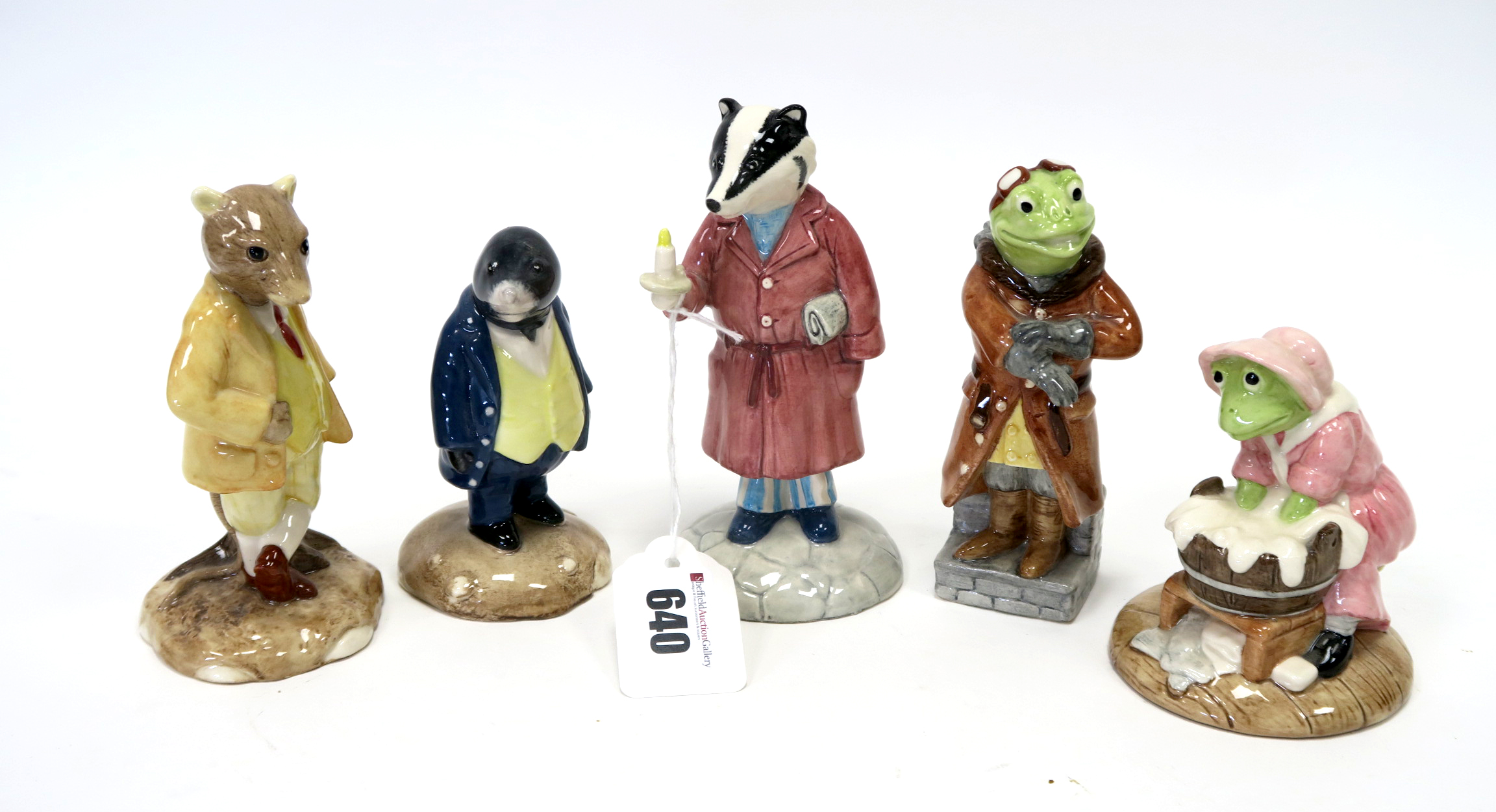 Five Beswick Pottery Limited Edition Wind in the Willows Figures, Washerwoman Toad, Ratty, Toad,