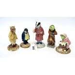 Five Beswick Pottery Limited Edition Wind in the Willows Figures, Washerwoman Toad, Ratty, Toad,