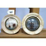 A Pair of Late XIX Century Circular Convex Painting on Glass, one inscribed "Londonderry" with ships