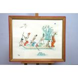 LUC (Mid XX Century) African Woman, Children and Animals Rowing a Long Boat, pen and watercolour,