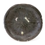 A Late XIX Century Japanese Wooden Shallow Bowl, of circular form, carved with fluted and stylised