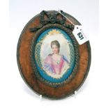 A Late XIX Century French Sévres Style Porcelain Plaque, of oval form, painted with a portrait of