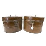 Two XIX Century Japaned Metal Oval Tin Hat Boxes.