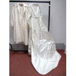 A C.1960's White Satin Wedding Gown, the full length sleeveless column shaped dress with wide
