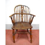 A Mid XIX Century Ash and Elm Windsor Chair, with hooped back and pierced splat, on turned legs