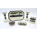 An Early XX Century Royal Doulton Pottery Dressing Table Set, decorated in the 'Greenwood Tree'