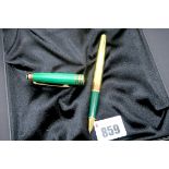 A Mont Blanc Meisterstuck Czar Nikolai Malachite Ballpoint Pen, with gold plated '925' silver body