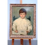 ENGLISH SCHOOL (Early XX Century) Portrait of a Boy, in a frilled white shirt, reading a book, oil