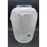 A 1930's Sabino Frosted Glass Vase, of ovoid form, moulded with stylised budgerigars perched on