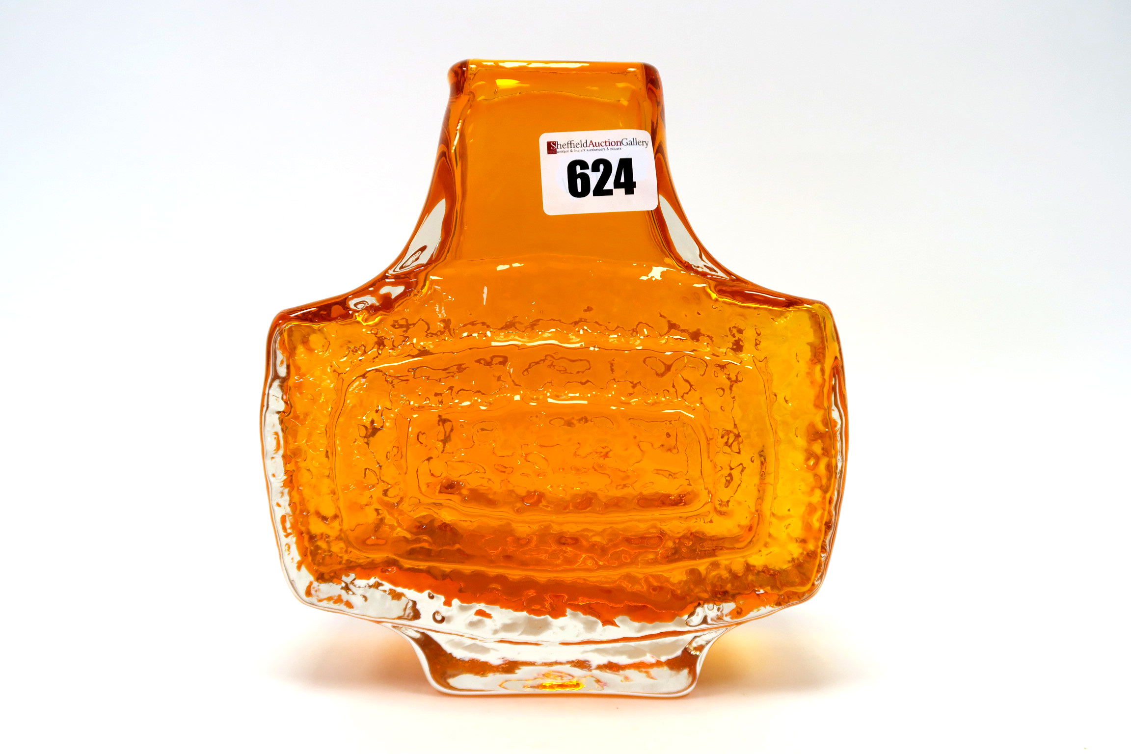 A Whitefriars Glass TV Vase, in tangerine, designed by Geoffrey Baxter, 18cm high.