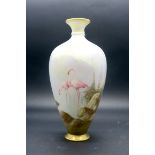 A Royal Worcester Porcelain Vase, of ovoid form, painted by Walter Powell, signed, with two pink