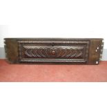 A Continental Coffer Front Panel, possibly XVII Century, of rectangular shape, with scalloped and